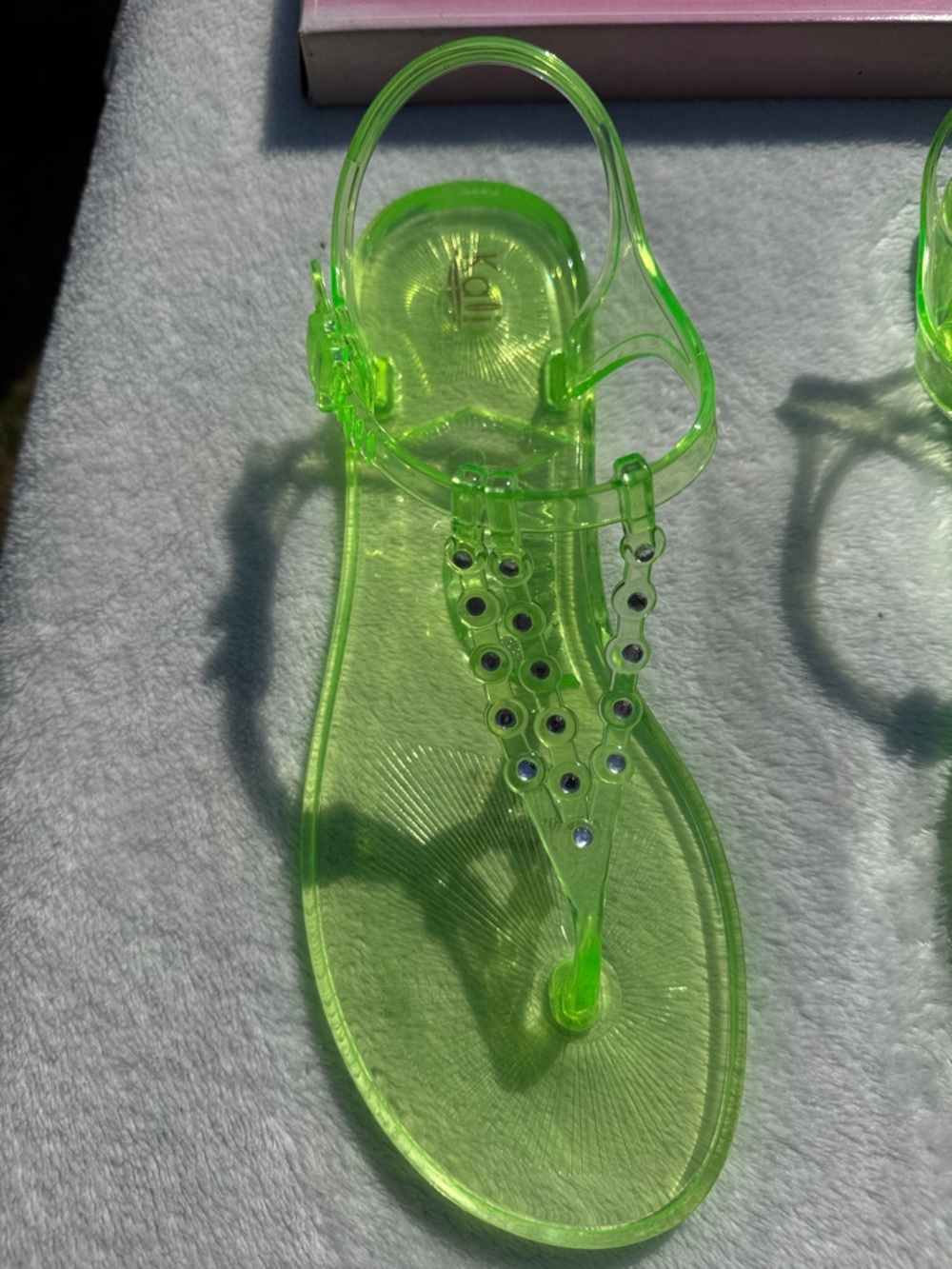 Kali Bright Green Jelly T-Strap Sandals - Picture 2 of 3